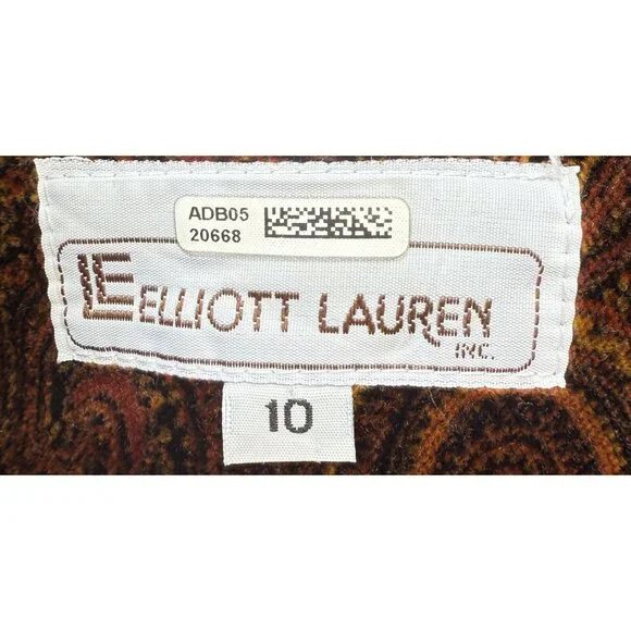 Elliott Lauren Womens Paisley Velveteen Blazer Jacket Size 10 Cotton Front Brown - Picture 4 of 6